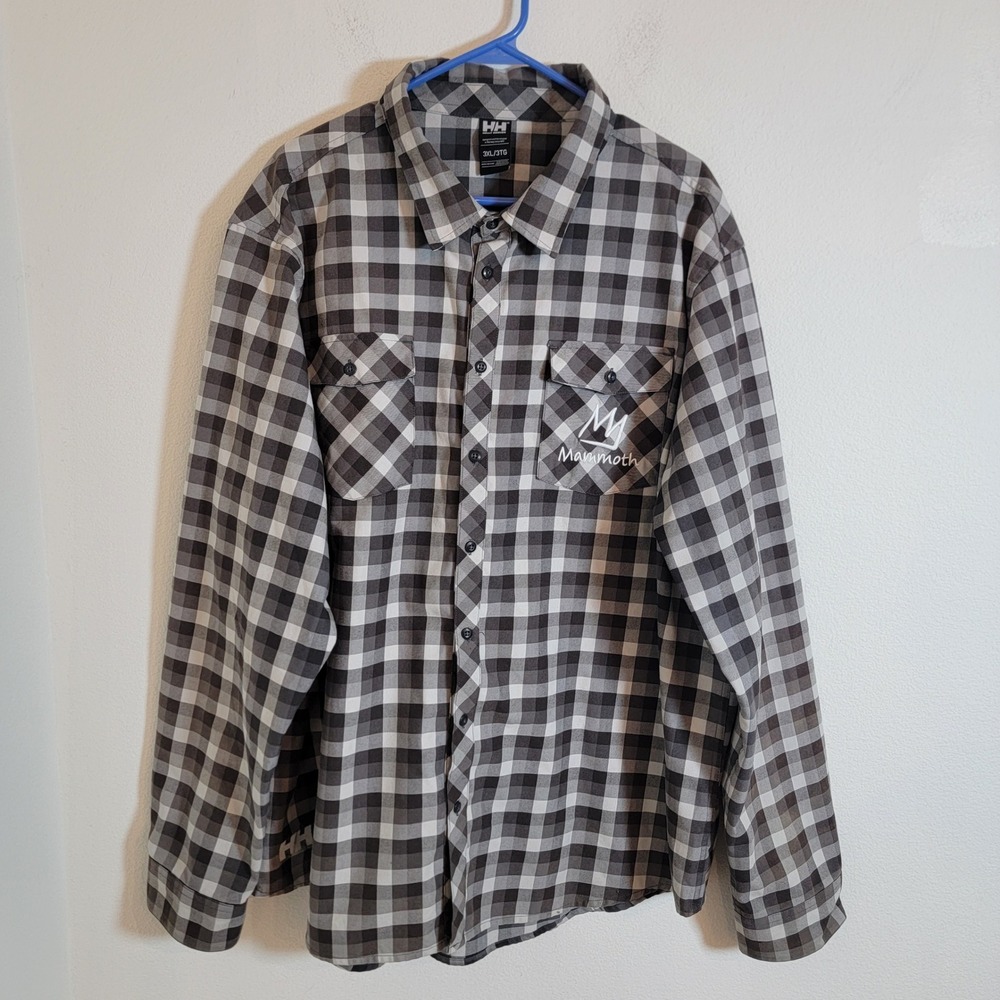 Helly Hansen Lokka Flannel Shirt Men 3XL Gray Checkered Mammoth Button Down Snow